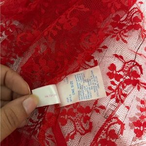 Vintage Fredrick’s of Hollywood Red Floral Lace Sheer Robe Bed Jacket